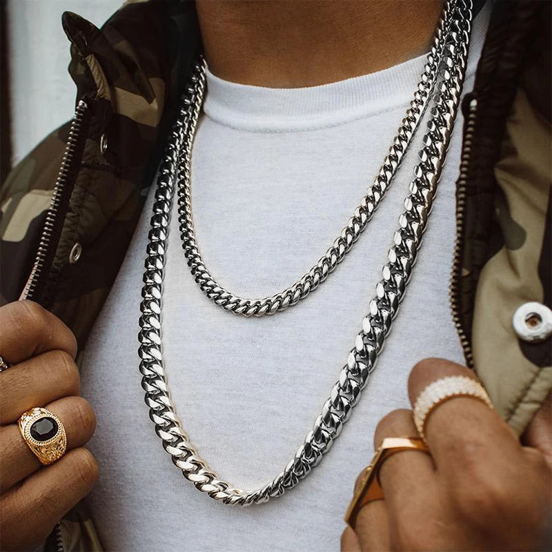 Silver-Plated Stainless Steel Cuban Link Choker Necklace