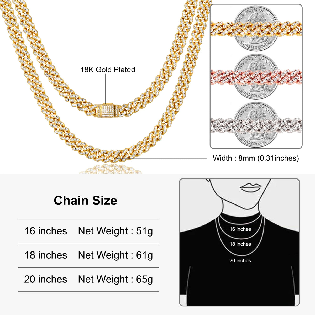 Copper Cubic Zirconia Miami Cuban Chain Necklace