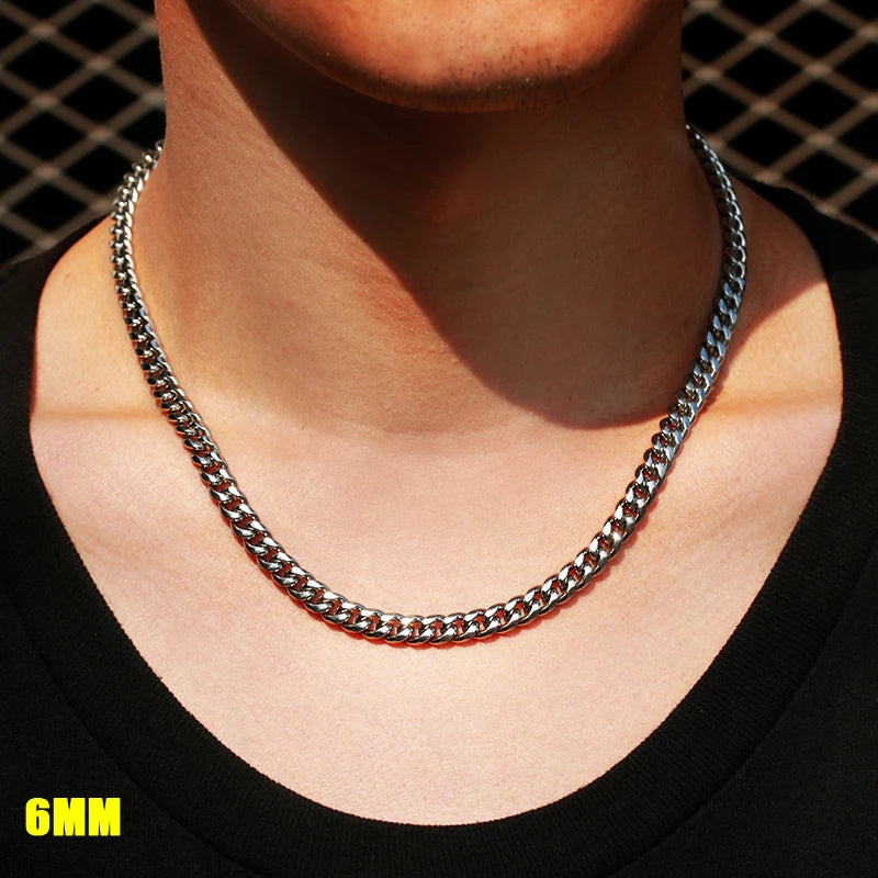 Silver-Plated Stainless Steel Cuban Link Choker Necklace