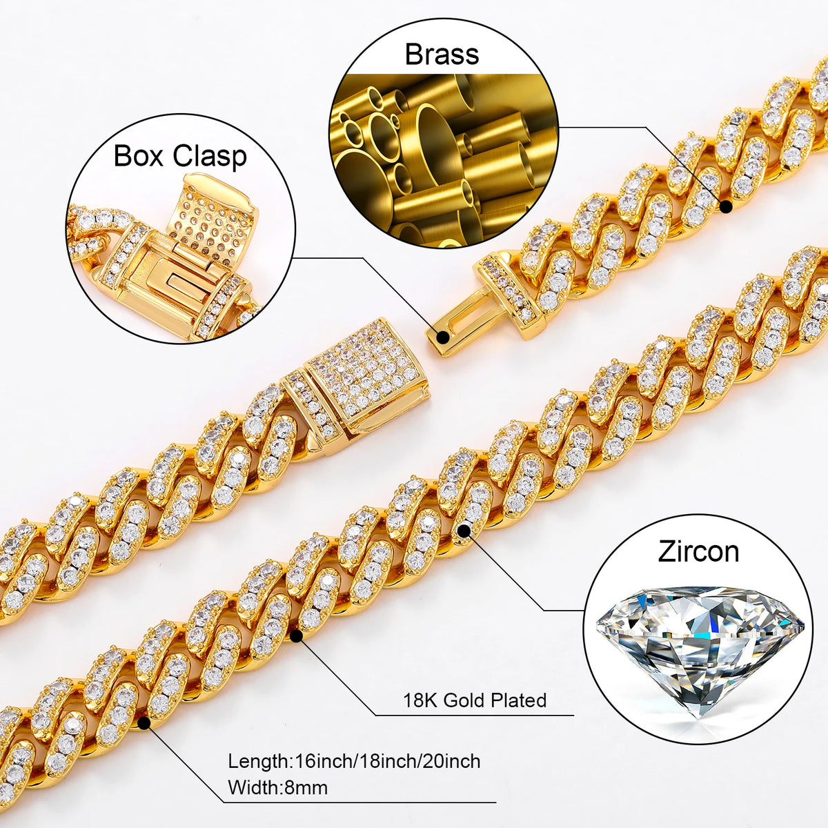 Copper Cubic Zirconia Miami Cuban Chain Necklace