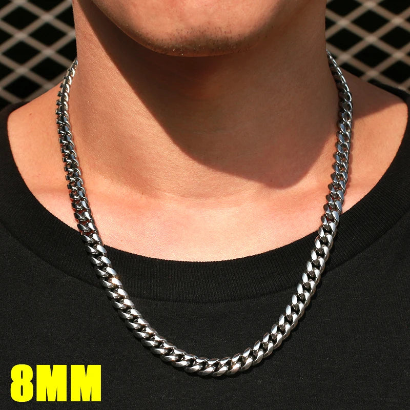 Silver-Plated Stainless Steel Cuban Link Choker Necklace