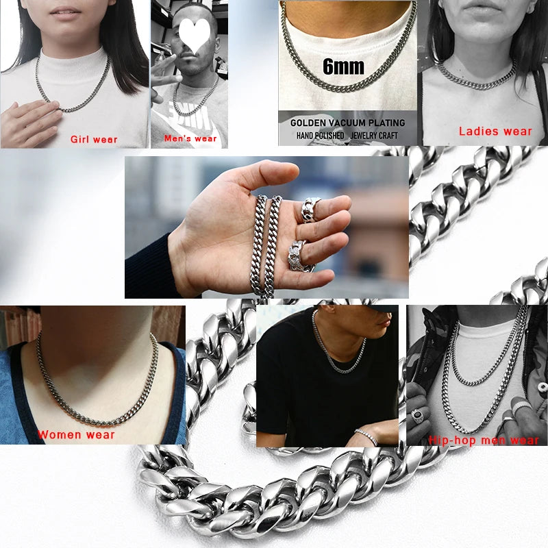 Silver-Plated Stainless Steel Cuban Link Choker Necklace