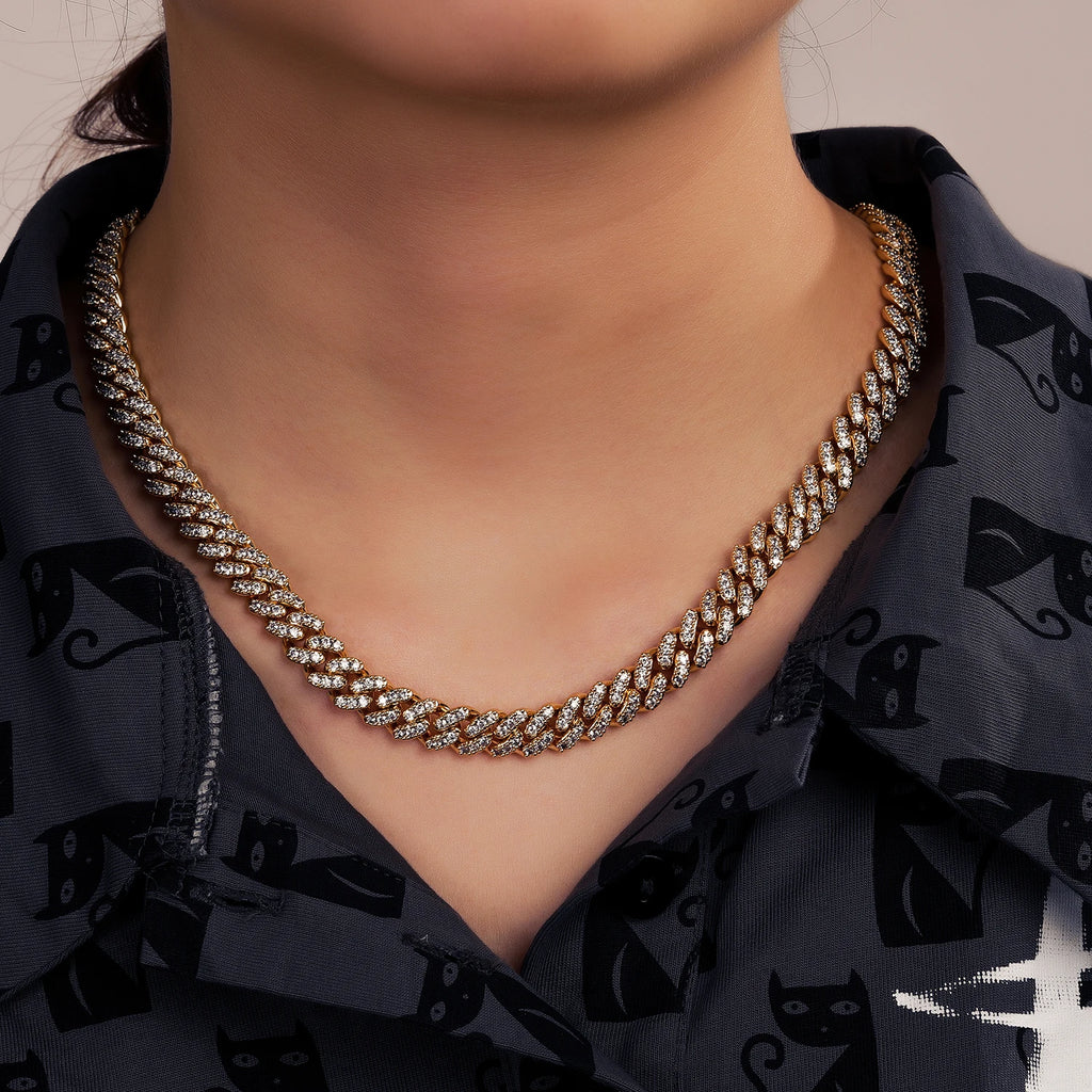 Copper Cubic Zirconia Miami Cuban Chain Necklace