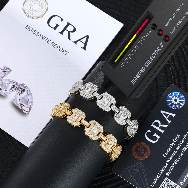 S925 Silver Square Moissanite Cuban Chain