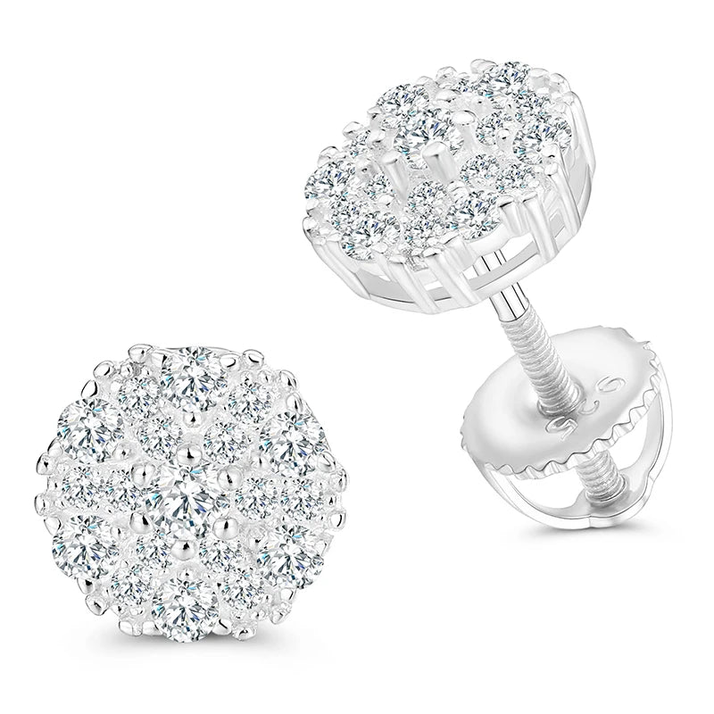 Round Flower Moissanite Drop Earrings