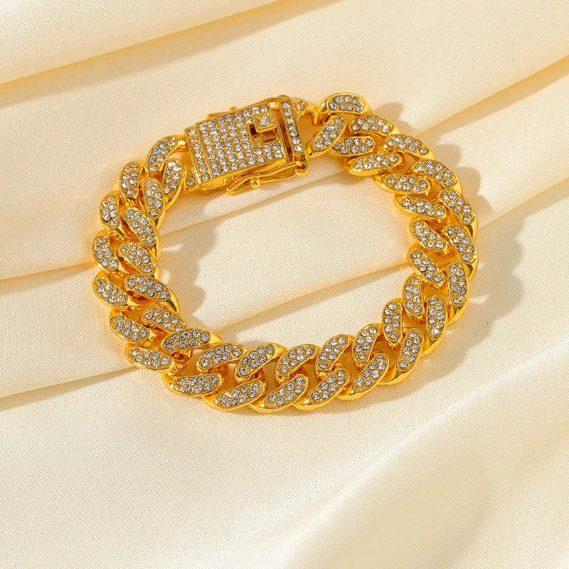 Zinc Alloy Cuban Necklace and Bracelet Set