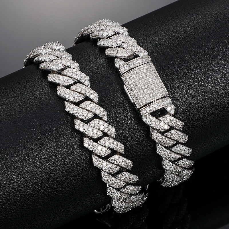 Sterling Silver 14mm Cuban Link Moissanite Necklace