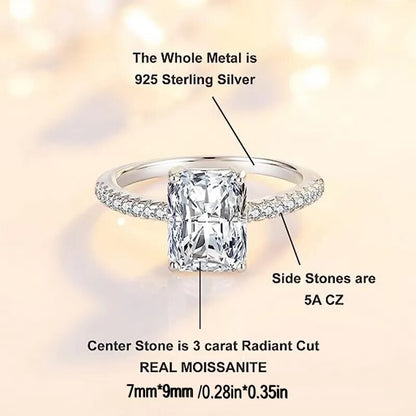 3 CT Lab-Diamond Radiant Cut Engagement Ring