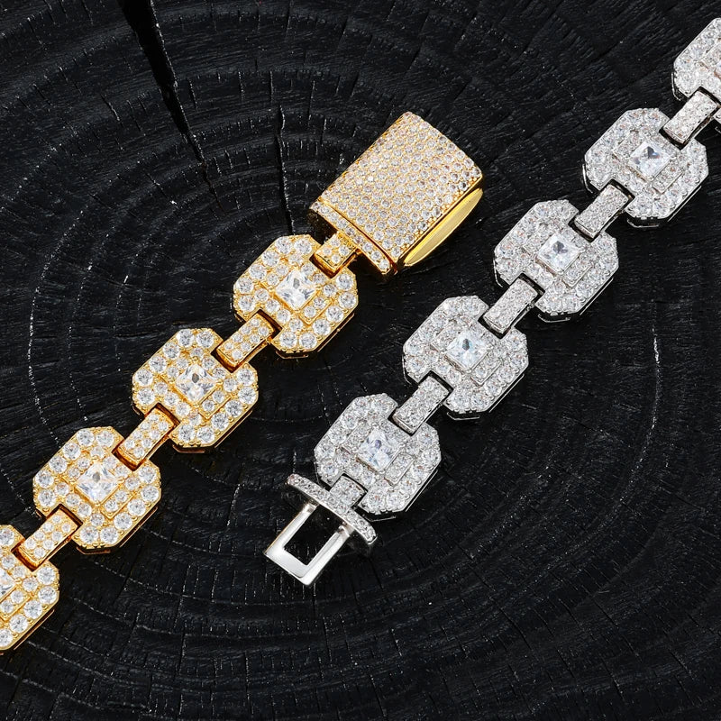 S925 Silver Square Moissanite Cuban Chain