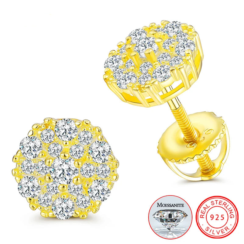 Round Flower Moissanite Drop Earrings