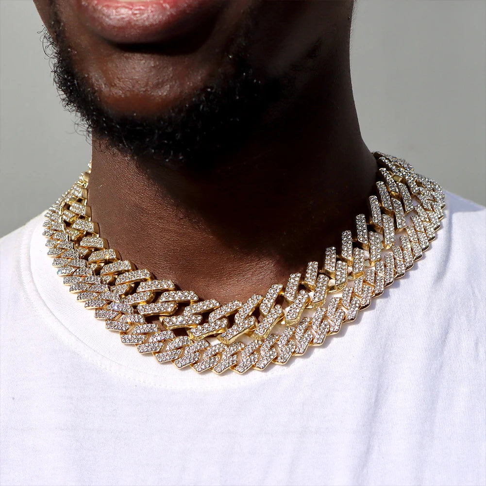 14mm Rhombus Prong Cuban Link Chain Necklace