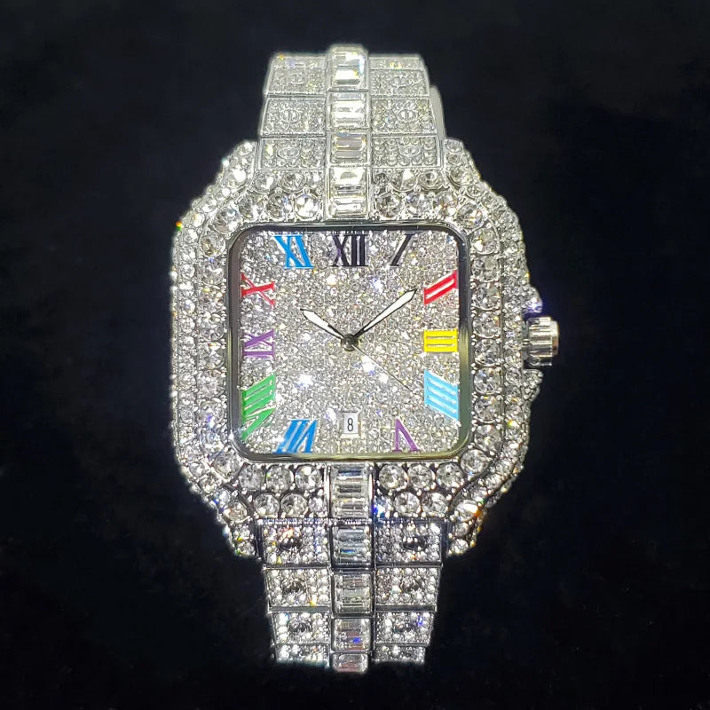 Iced Out Square Dial Quartz Watch