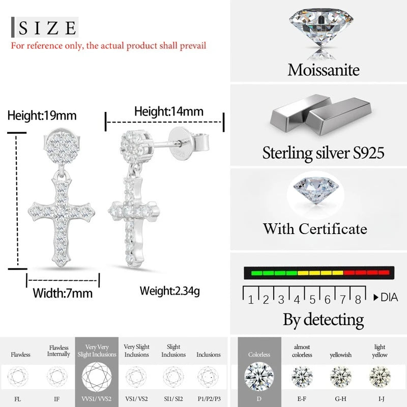 VVS1 Moissanite Cross Stud Earrings