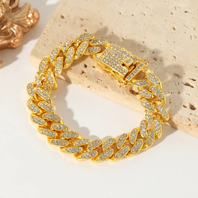 Zinc Alloy Cuban Necklace and Bracelet Set