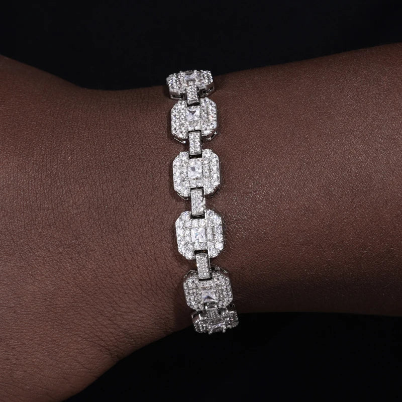 S925 Silver Square Moissanite Cuban Chain