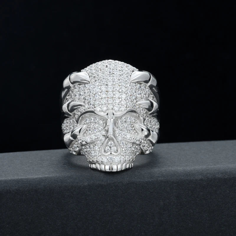 S925 Silver Skull Moissanite Ring