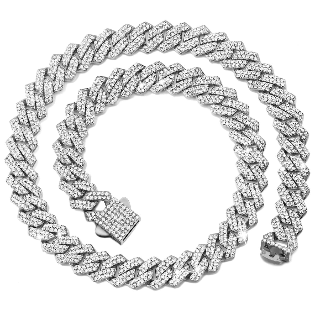14mm Rhombus Prong Cuban Link Chain Necklace