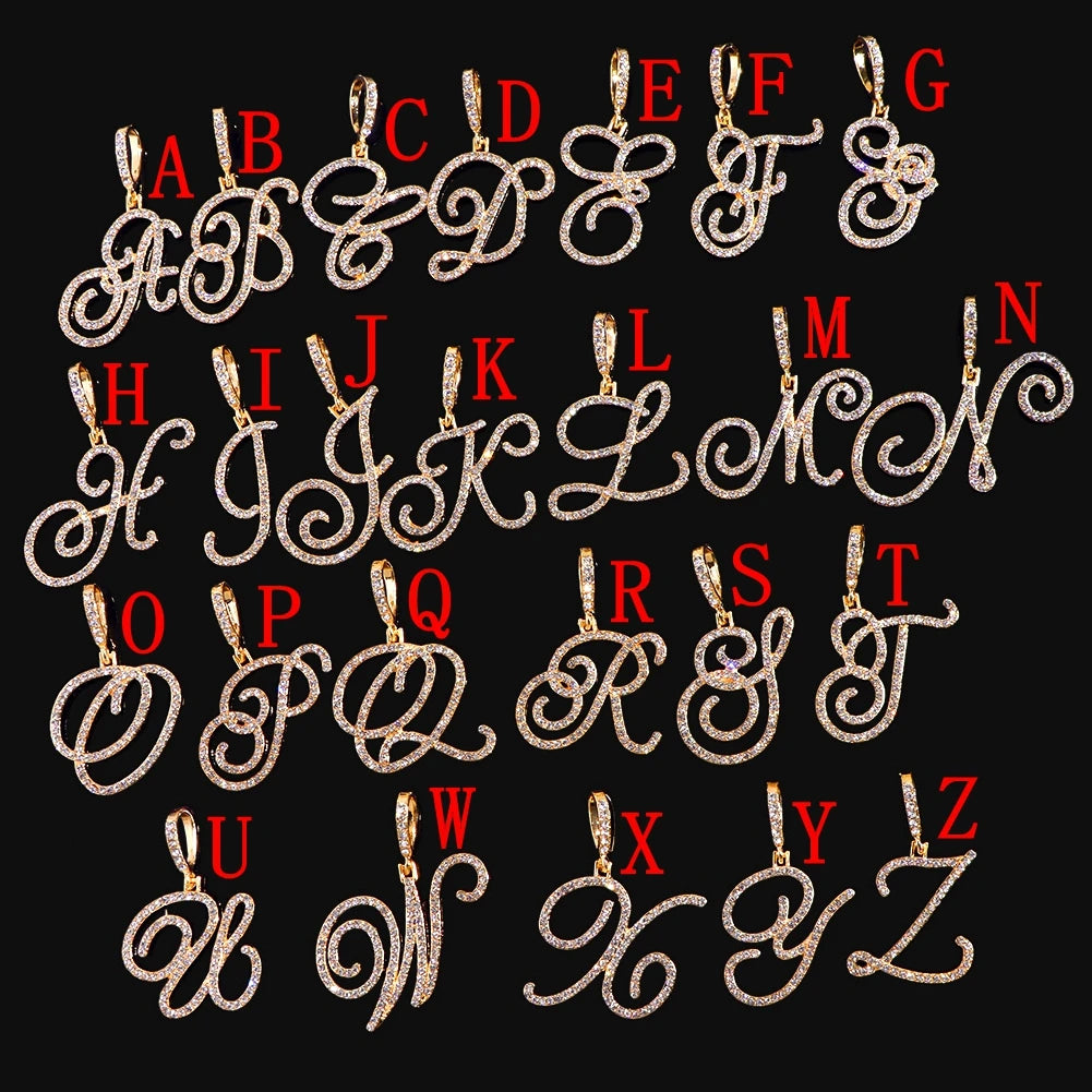Cursive Initial Letter CZ Pendant Necklace