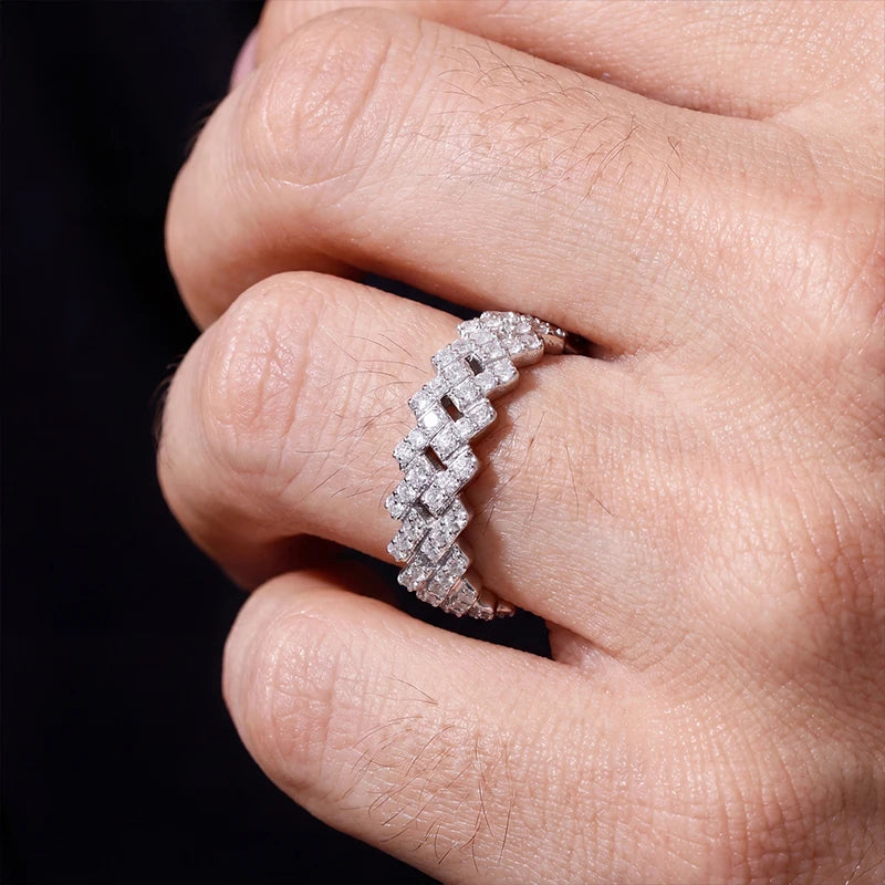 S925 Silver Cuban Link Moissanite Ring