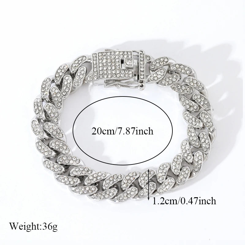 Zinc Alloy Cuban Necklace and Bracelet Set