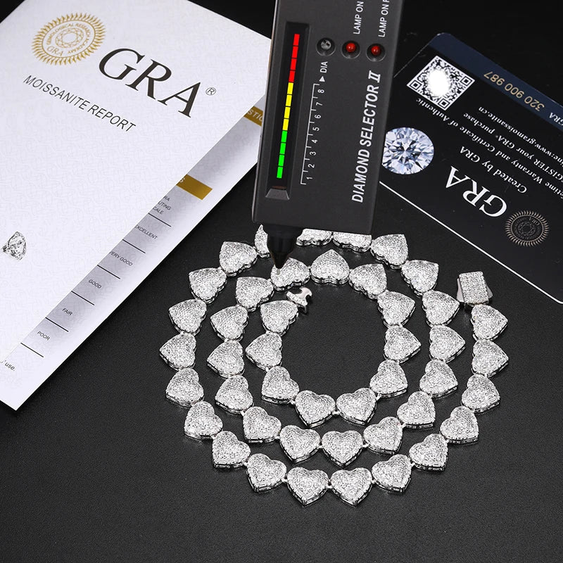 S925 Silver Heart Moissanite Chain