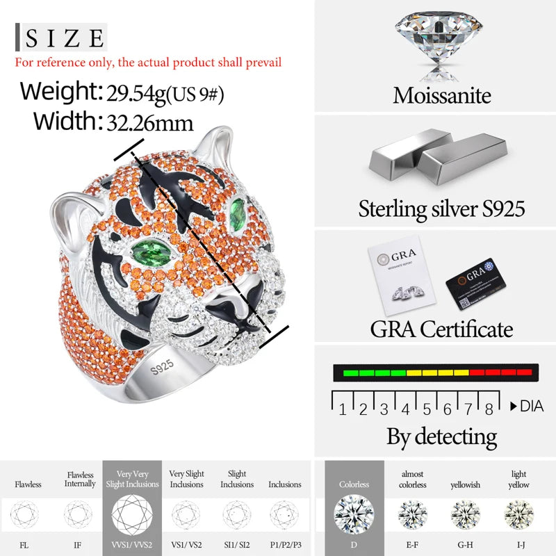 S925 Silver Goat Skull Moissanite Ring