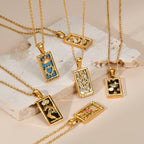 18k Gold-plated Stainless Steel Tarot Card CZ Pendant Necklace