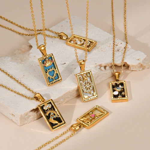 18k Gold-plated Stainless Steel Tarot Card CZ Pendant Necklace