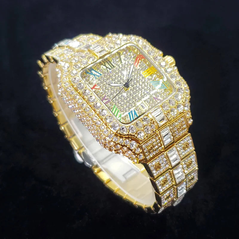 Iced Out Square Dial Quartz Watch