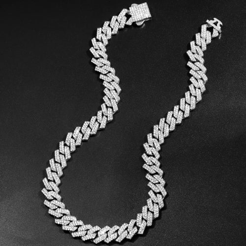 14mm Rhombus Prong Cuban Link Chain Necklace