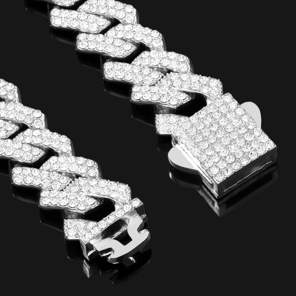 14mm Rhombus Prong Cuban Link Chain Necklace
