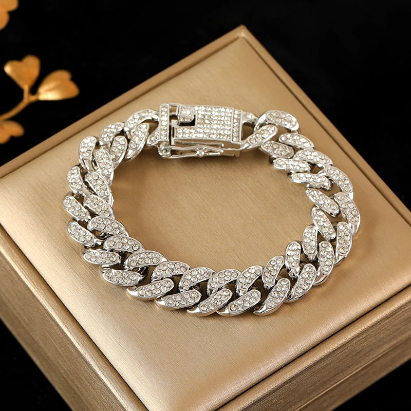 Zinc Alloy Cuban Necklace and Bracelet Set
