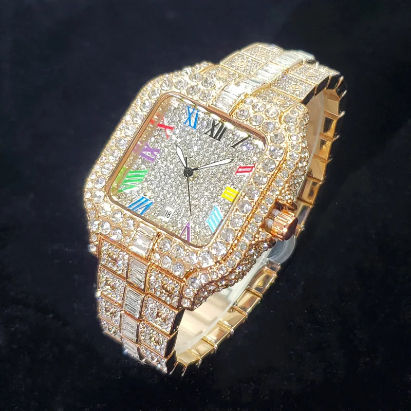 Iced Out Square Dial Quartz Watch