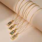 18k Gold-plated Stainless Steel Tarot Card CZ Pendant Necklace