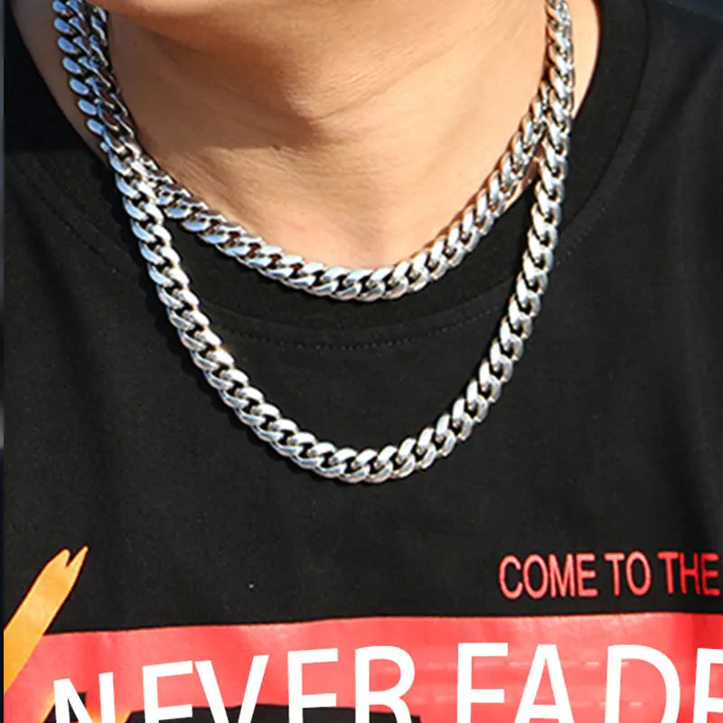 Silver-Plated Stainless Steel Cuban Link Choker Necklace