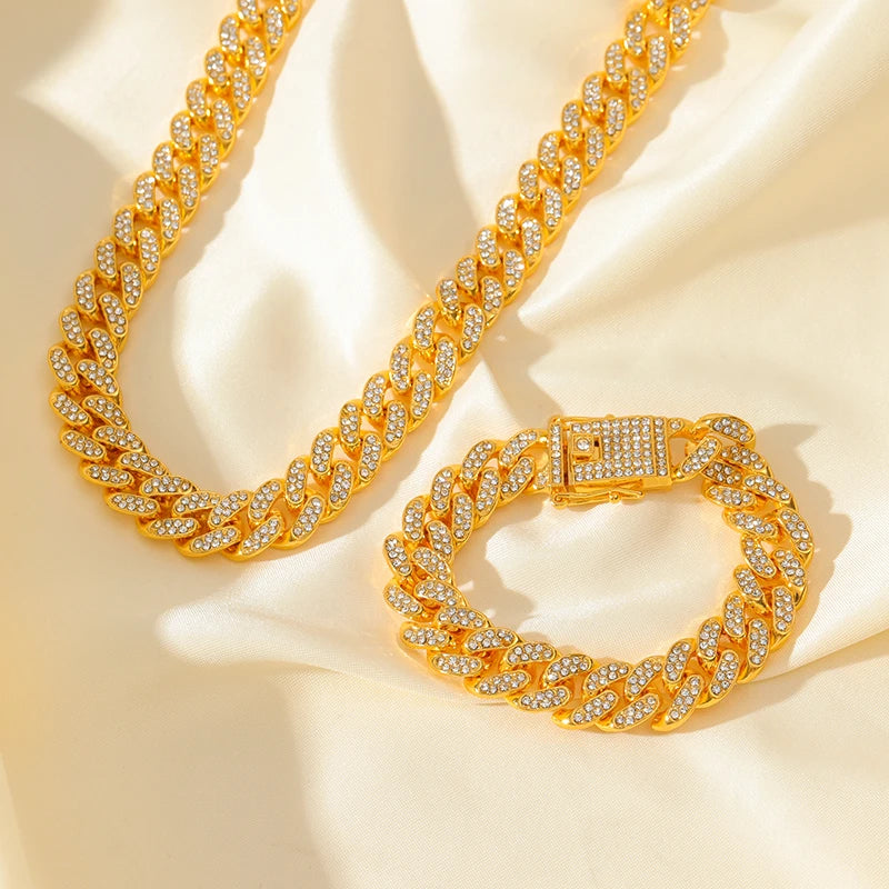 Zinc Alloy Cuban Necklace and Bracelet Set