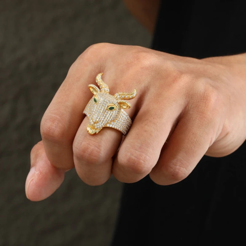 S925 Silver Goat Skull Moissanite Ring