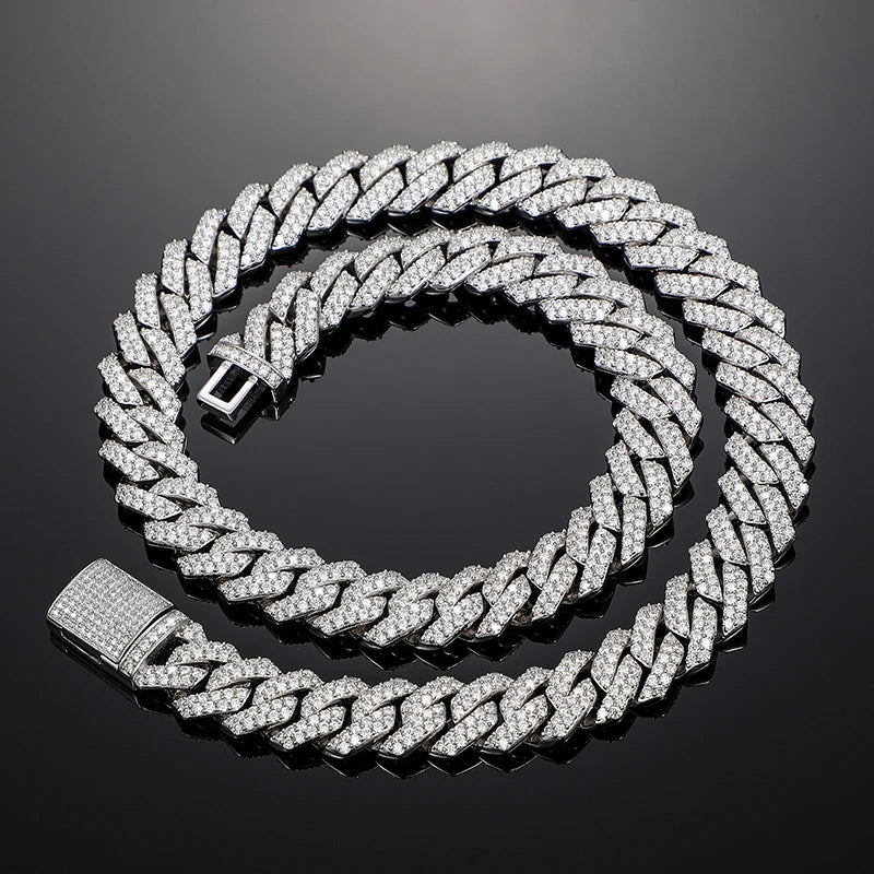 Sterling Silver 14mm Cuban Link Moissanite Necklace