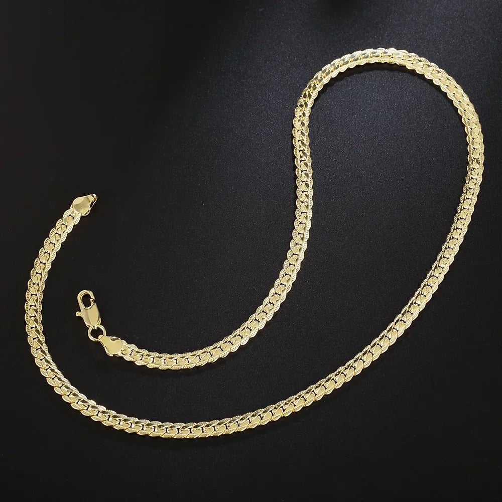 18K Gold 925 Sterling Silver 6mm Side Chain Necklace