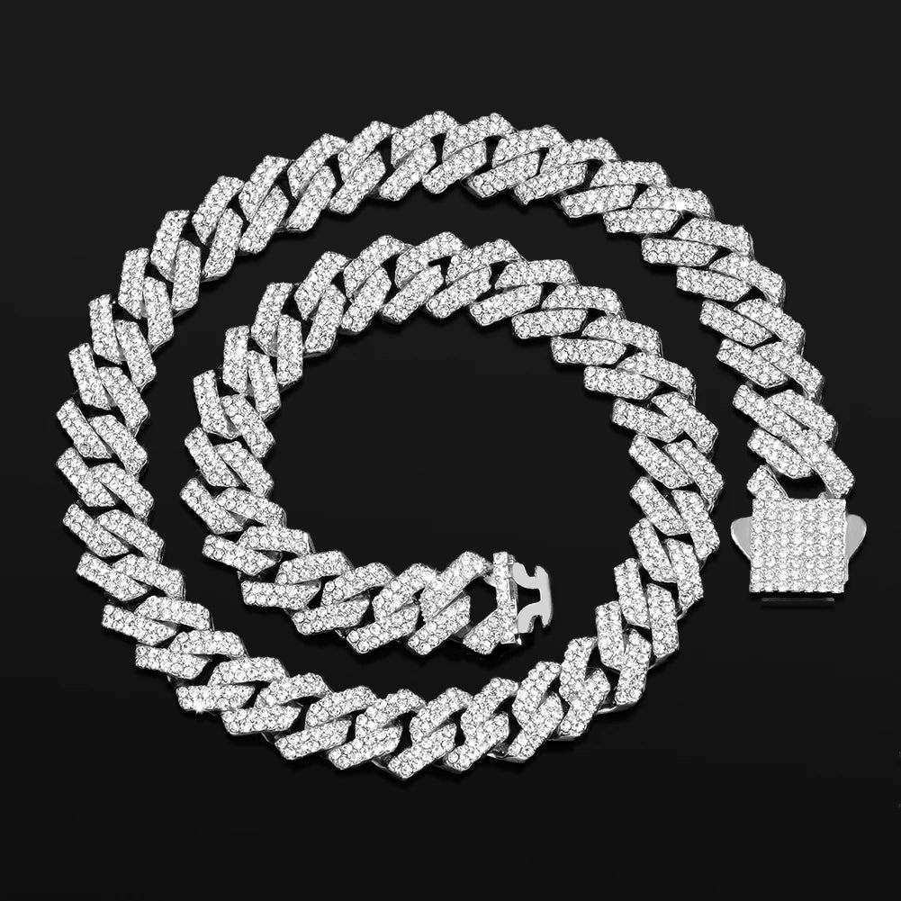 14mm Rhombus Prong Cuban Link Chain Necklace