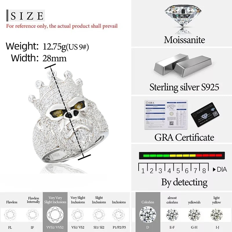 S925 Silver Goat Skull Moissanite Ring