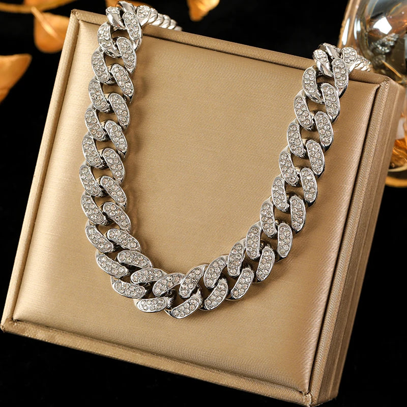 Zinc Alloy Cuban Necklace and Bracelet Set