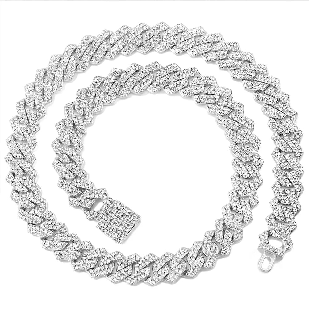 14mm Rhombus Prong Cuban Link Chain Necklace