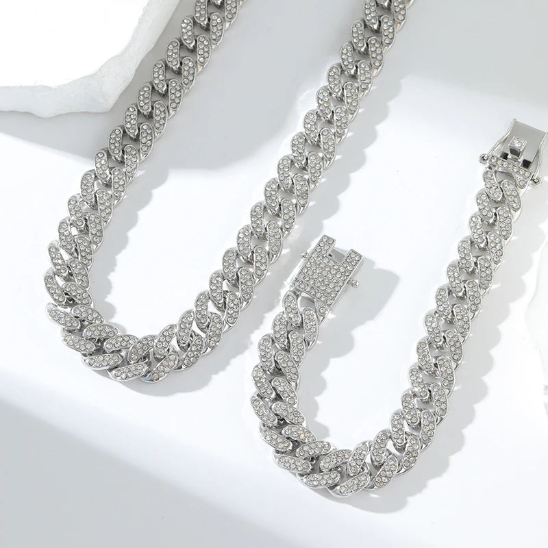 Zinc Alloy Cuban Necklace and Bracelet Set