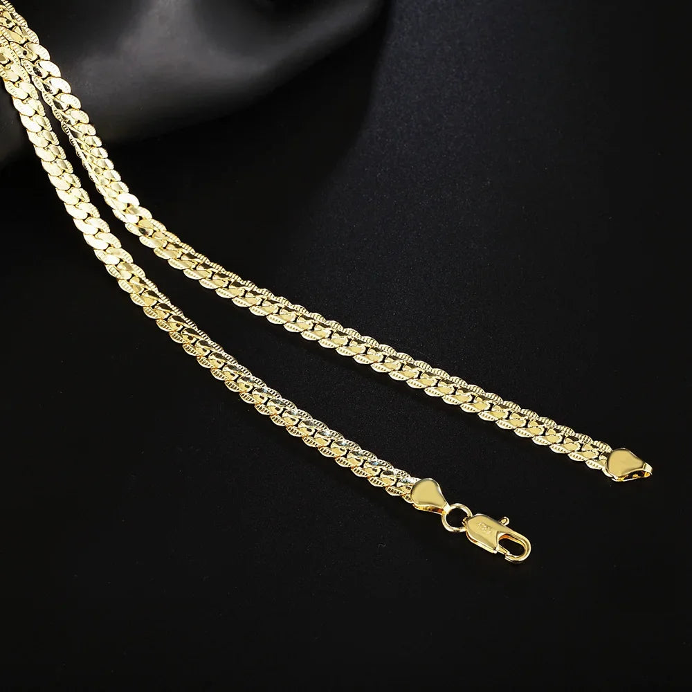 18K Gold 925 Sterling Silver 6mm Side Chain Necklace