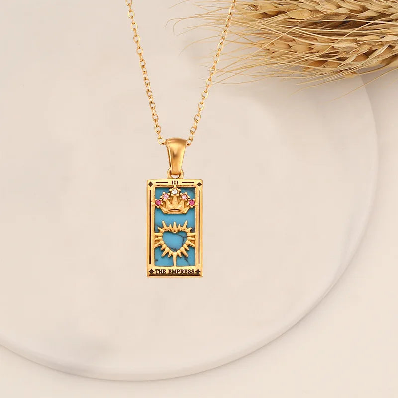 18k Gold-plated Stainless Steel Tarot Card CZ Pendant Necklace