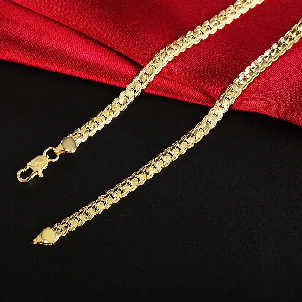 18K Gold 925 Sterling Silver 6mm Side Chain Necklace