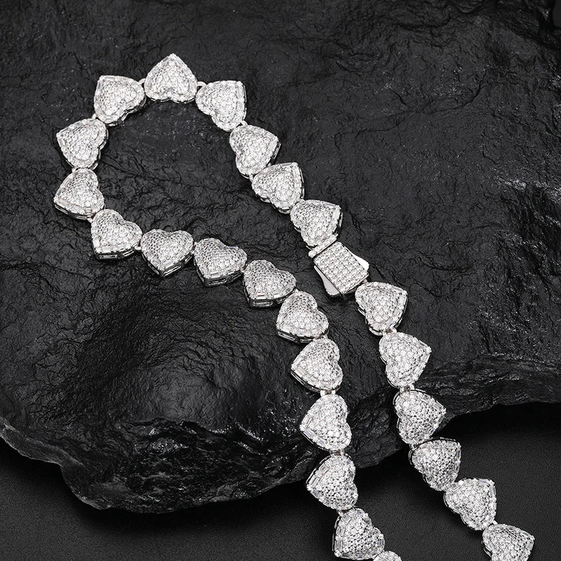S925 Silver Heart Moissanite Chain