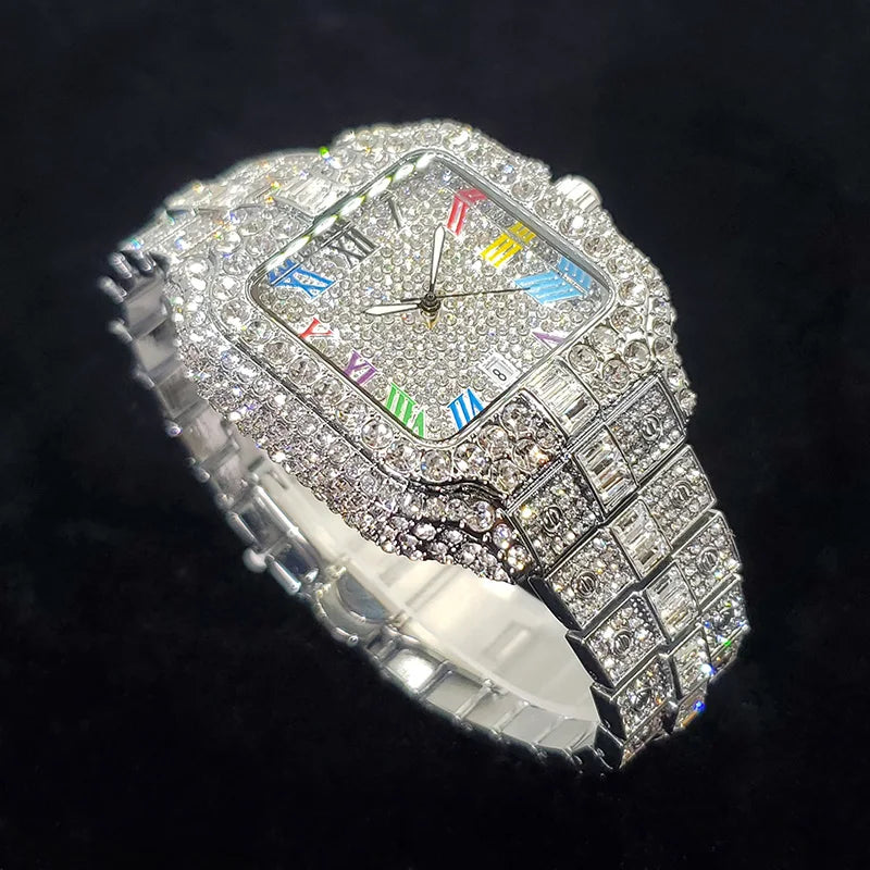 Iced Out Square Dial Quartz Watch