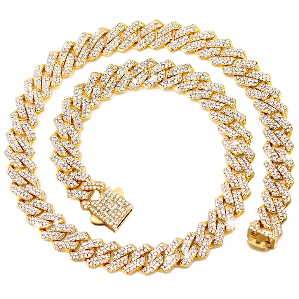 14mm Rhombus Prong Cuban Link Chain Necklace